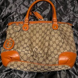 Gucci Beige GG Sukey Canvas Tote with Leather Leather Trim